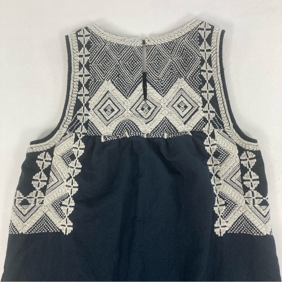 Madewell Stitchtake Dress XS Navy Blue Western Linen Blend Embroidered Sleeveles - Picture 4 of 15